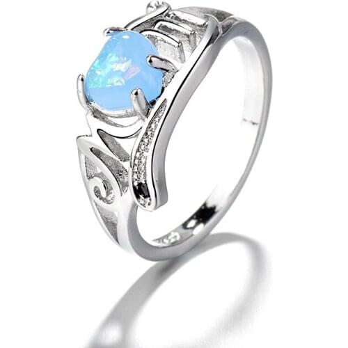 Seanlov Heart Rings Wate Drop Finger Rings Silver Color Filled Rings Fair White Blue Yellow Opal JewelryFor Women Paty Gift