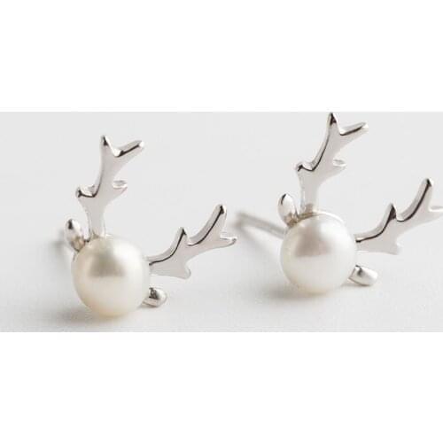 Pearl Buckhorn 925 Sterling Silver stud Earring for women fashion jewelry