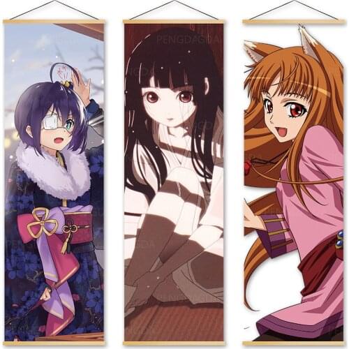 Wall Artwork Canvas Jigoku Shoujo Picture Painting Print Classcial Japan Anime Poster Solid Wood Hanging Scrolls Home Decoration
