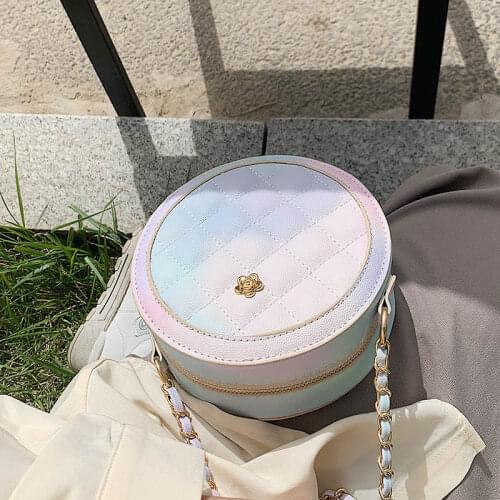 Gradient Round Mini PU Leather Crossbody Bags For Women 2021 Summer Women Designer Handbags And Purse Fashion Chain Shoulder Bag