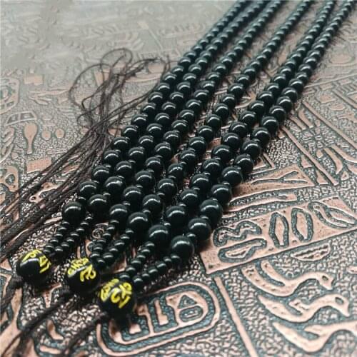 Vintage Black Beaded Chain Necklace Buddhism Om Mani Padme Hum Necklace Men Women Jewelry Accessories