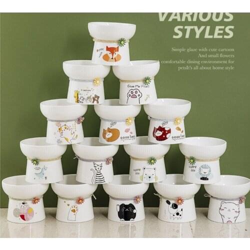 Protective neck cat bowl pet ceramic food utensils cute drinking utensils cat food bowl Home tall neck guard dog food container