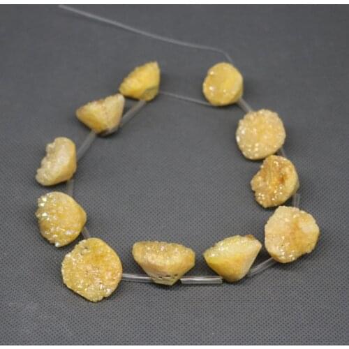 Yellow Druzy Geode Necklace Point Pendant, Stone Shinning Unique Semi-precious Quartz Drusy Women Necklace, Kindgems Nugget