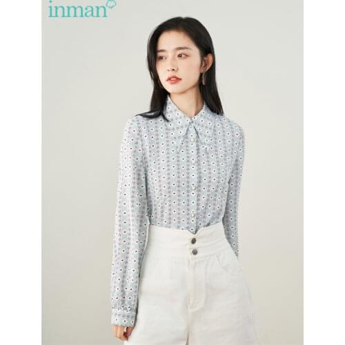 INMAN Womens Blouse Cotton Comfortable Plaid Gradient Dyed Vintage Long Sleeve Loose Shirt