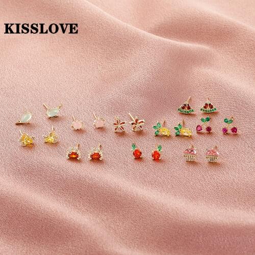 KISSLOVE Cute CZ Crystal Ocean Series Stud Earrings for Women Sweet Fish Crab Helix Lobe Screw Back Stud Piercing Jewelry