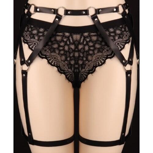 Womens Leather Garter Belt Punk Goth Harness Leg Straps Sexy Body Belt Bondage Erotic Lingerie Fetish Erotic Accessories