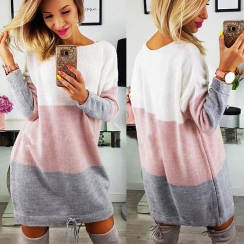 Women Autumn Oversized Long Sleeve Knit Dress Elegant Striped Raibow Harajuku Dress Cute truien dames vestido streetwear