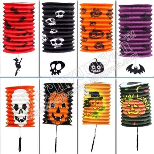10piece/lot Halloween Ghosts Arranging props and decorations Luminous pumpkin lantern Telescopic cylindrical paper lanterns
