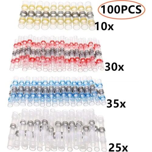 100PCS Waterproof Solder Seal Sleeve Heat Shrink Butt Wire Connectors Electrical Cable Splice Automotive Terminals 26-10 AWG