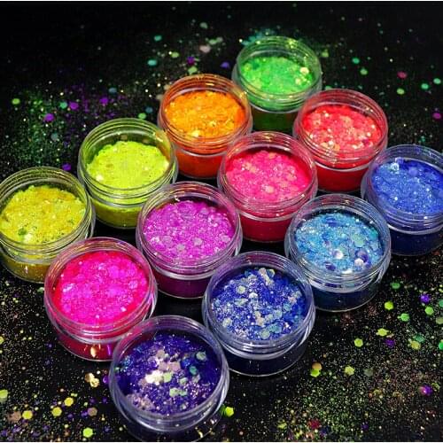 12Boxes Mermaid AB Chunky Glitter Chameleon Ultra-thin Hexagon Nail Sequins Sparkly Flakes For Nail Art Decorations Accessories