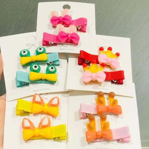 2Pcs/Set Girls Rabbit Frog Animal Ears Thread Cloth Hairpins Children Sweet Hair Clip Barrettes Headband Kids Hair Accessories