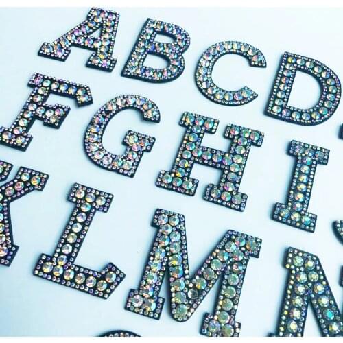 Shining Letters Rhinestones Alphabet Sew Iron On Patches Beads Badges Appliques For Dress Jeans DIY Name Patch Decoration