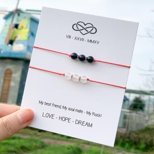 Black Onyx Wish Bracelet Natural Stone Strand Bracelet Long Distance Love Bracelets Matching Bracelets for Couple Gifts