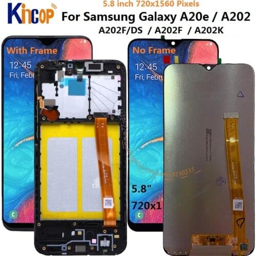 For Samsung Galaxy A20e A202 A202F A202DS Display Touch Screen Digitizer Assembly A202 A202F/DS For SAMSUNG A20e LCD with frame