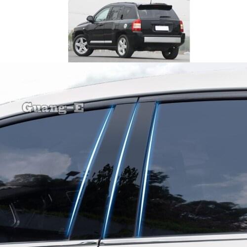 For Jeep Compass 2007 2008 2009 2010-2015 Car PC Material Pillar Post Cover Door Trim Window Piano Black Molding Sticker Plate