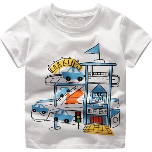 Jumping Meters Boys Top Parking Printed Shirt Baby Tees Summer Clothes 18 Cartoon Kids Tshirts For Boys Clothing Children