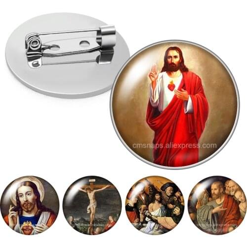 Hot Christian Jesus Faith Cross Blessed Glass cabochon Brooch Dome Photo Jewelry Brooches Pin Men Woman Gift DIY custom