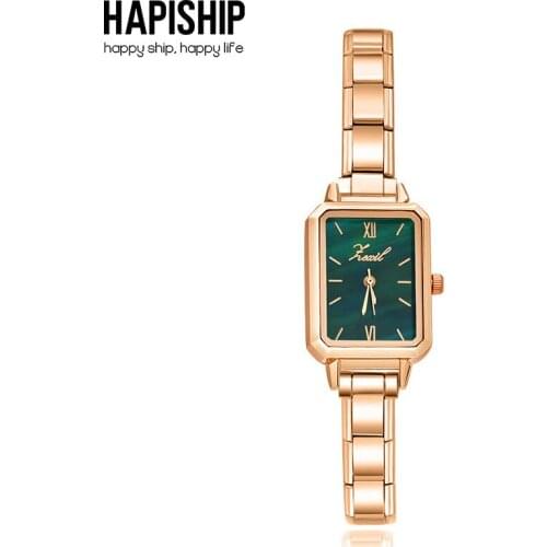 Hapiship 2021 Fashion Men/Womens Stainless Steel Rose Rectangle Wrist Watch Bracelet Bangle For Friend Wife Birthday Gift G034