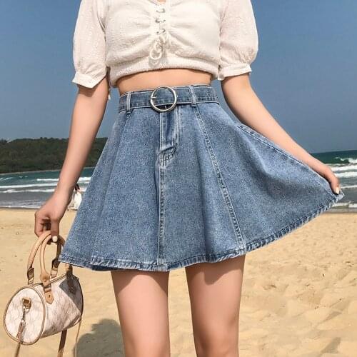 Harajuku Denim Mini Skirt Ladies Summer Beach High Waist Jeans Shorts Skirts Women Belted Fashion Korean 2021 Saia