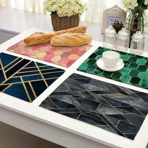 Geometric Marble Printed Cotton Linen Kitchen Placemat Dining Table Mat Coaster Pads Dish Cup Mats Placemats Home Decor