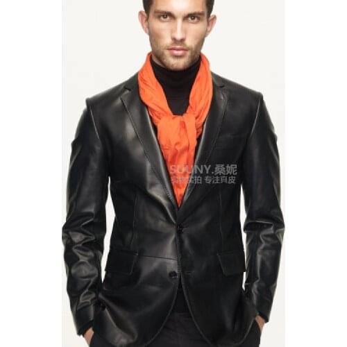 Free shipping.asian size New Brand Classic and tender sheepskin leather suit man,100% sheepskin quality genuine leather jacket