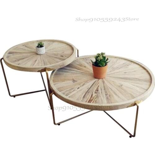 Custom Nordic Retro Old Round Small Coffee Table Sofa Side A Few Corners Simple Modern Living Room Solid Wood Iron Round Table