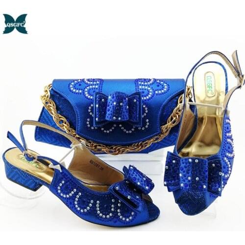 Latest Women Shoes and Bag Set In Italy Royal Blue Color Ladies Shoe and Bag Set for African Party Italian design Ladies