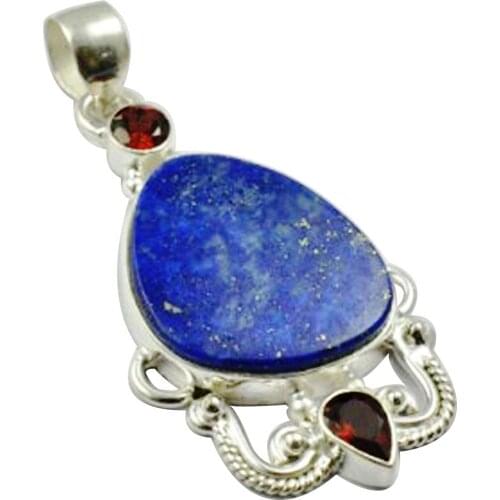 Lovegem Nature Lapis Lazuli & Rubellite Pendant 925 Sterling Silver, 53 mm, MHBAP5035