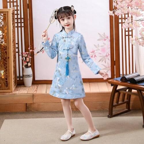 Cute Girls Chinese Hanfu Embroidery Cheongsam Chi-pao Dress Princess Dresses Kids Wedding Party Dress Princess New Year Dress