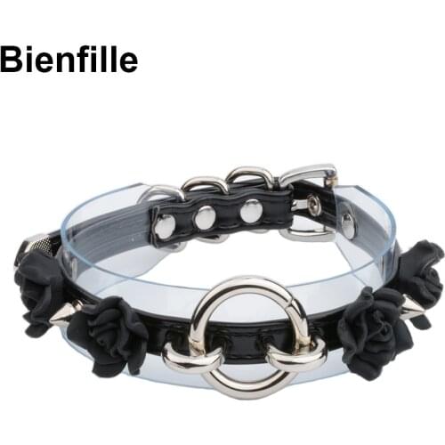 Gothic Punk Multilayer Necklace HandCraft Ceramic Flower Slave Collar Spiker Romantic Leather Choker Wholesale For Women