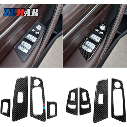 ZEMAR 1set Carbon Fiber Sticker Trim For BMW G30 G31 5 series Car window Lift panel Decal Stickers covers Interior Accessories