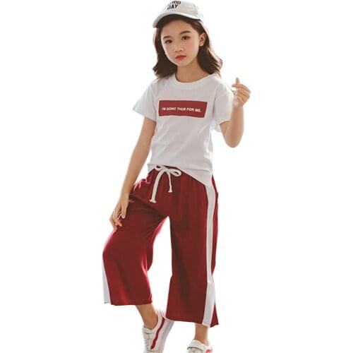 Teen Girls Clothing Tshirt + Pants Childrens Clothes For Girls Patchwork Kids Girls Clothes Summer Tracksuit Kids