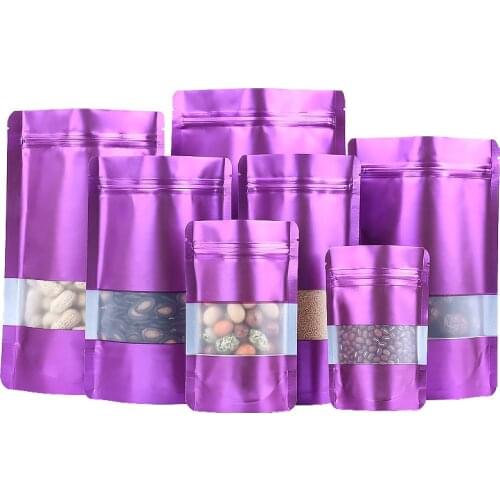 Wholesale 100pcs General Honorable Purple Aluminum Foil Window Zipper Bag Kitchen Spice Dried Flower Fruits Cereals Powder Bags