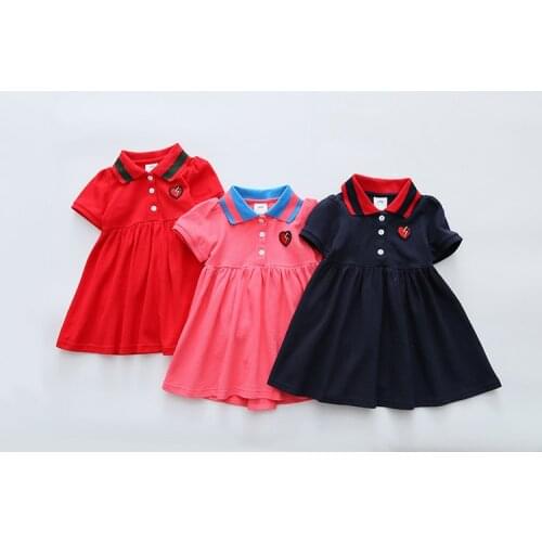 2 3 4 5 6 7 Years Dresses Kids Cotton Embroidery Lapel Tennis Dress for Baby Girls Cute T- Shirts Toddler Girl Sundress