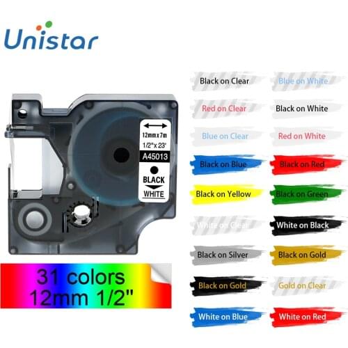 Unistar Compatible for Dymo 45013 Tape 12mm 45013 45010 45018 45023 Label Printer for LabelManager 210 280 300 450 45016 45013