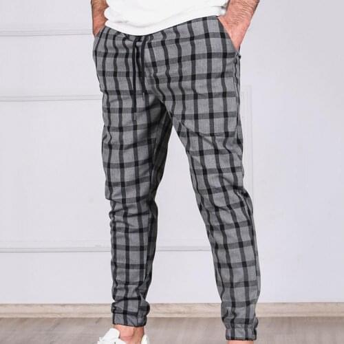 40% Dropshipping!!Men Pants Vintage Good Workmanship Streetwear Plaid Autumn Trousers for Daily Wear