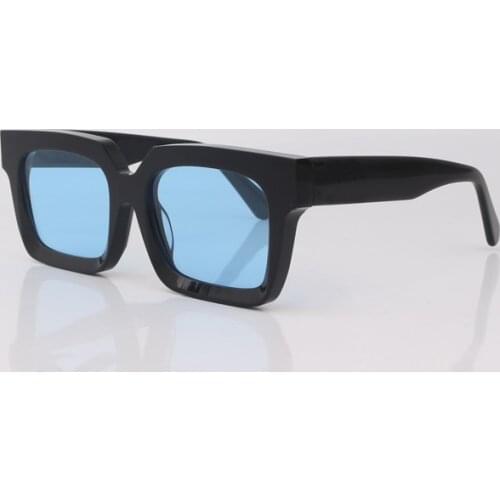 Rectangular acetate black frame sunglasses for men classic style blue lens sunglasses women