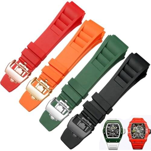 Rubber Watchbands For Richard Mille RM055 011 Deployant Clasp Watch Strap Watch Accessories Silicone Men Watch Bracelet Chain