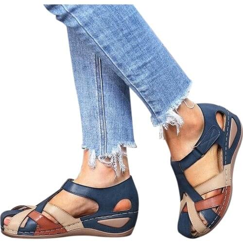 Summer Casual Womens Sandals Shoes Womens Wedges Heel Flats Sandals With Cross Strap Beach Sandal Shoes Sandalias De Mujer