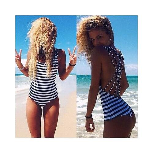 Sexy Womens Swimwear One Piece Swimsuit Monokini Striped Padded Bikini Bathing bikini 2017 bathing suit women
