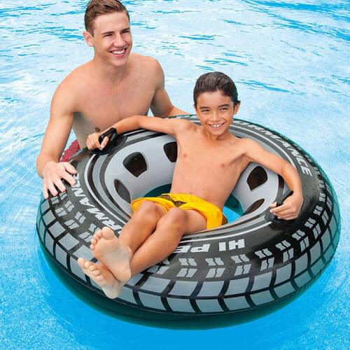 Truck Tires Inflatable Swimming Ring Float Tube Raft for Children Boys 91cm 45" Black Steering Wheel Swim Circle Water Party Toy