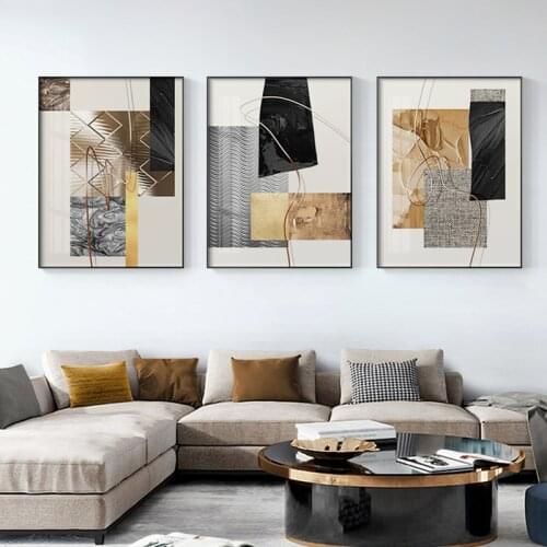 Nordic Luxury Geometric Abstract Wall Art Canvas Painting Golden Art Poster Print Wall Picture for Living Room Home Decoration