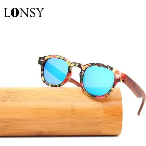 LONSY Bamboo Wood Sunglasses Women Men Fashion Luxury Brands High Quality Round Polarized Sun Glasses Female gafas de sol hombre
