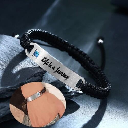 Inspirational Rope Bracelet Personalized ID Date Name Promise DIY Engraved Motivational Braided Bracelets Adjustable