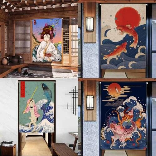 Japanese Cuisine Shop Ukiyoshi Door Curtain Partition Curtain Decorative Curtain Noren for Noodle Store Kitchen Room Decoration