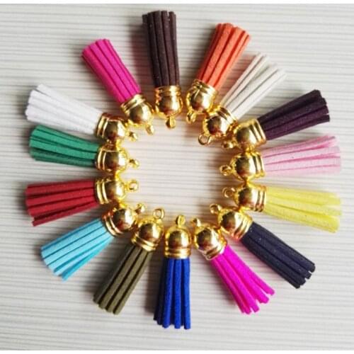 Suede Tassel 100pcs mixed For Keychain Cellphone Straps Fringed Charm Jewelry 1.5 inch Leather Tassels Plastic Gold plating Caps