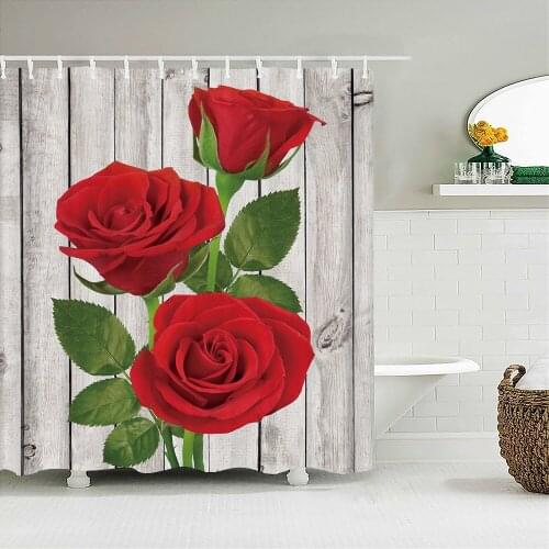 Red Rose Bath curtain Waterproof Shower Curtains Polyester Flowers Romance Love Bath Screen Printed Curtain for Bathroom Decor