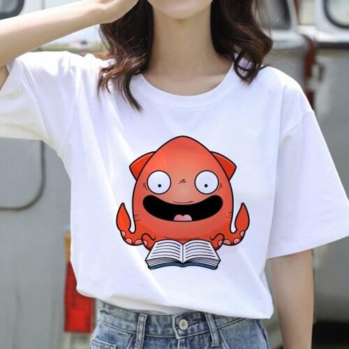 Women Graphic Tee Female T Shirt Funny octopus Cartoon T-Shirt White Tshirt Summer Tops Round Neck T-shirts Clothes