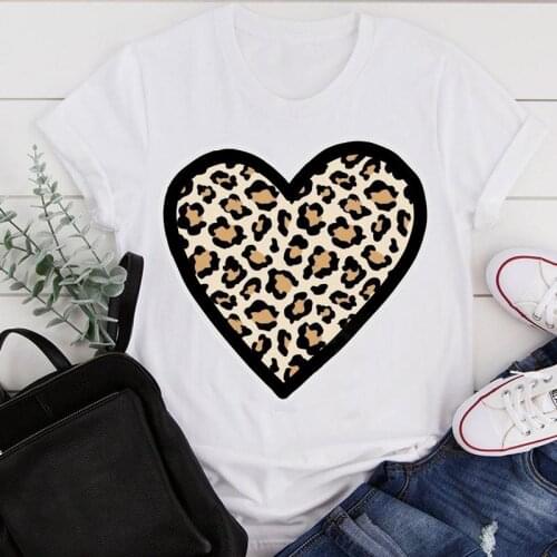 Women Clothes Cartoon Love Heart Leopard Sweet Ladies Summer Print Fashion Tshirt Female Short Sleeve Tee Top Graphic T-shirt
