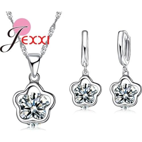 Women Wedding Jewelry Set Five Star Design Necklace Earring Pendant 925 Sterling Silver Engagement Set